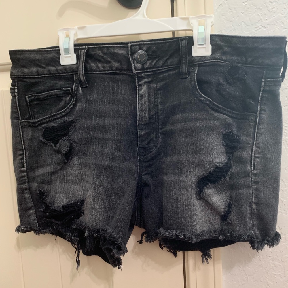 Distressed Black American Eagle Denim Shorts